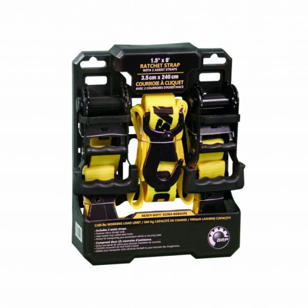 Комплект усиленных стяжных ремней с храповым механизмом 450кг 38ммх1,8м 300мм лямка BRP  Комплект усиленных стяжных ремней с храповым механизмом 450кг 38ммх1,8м 300мм лямка BRP